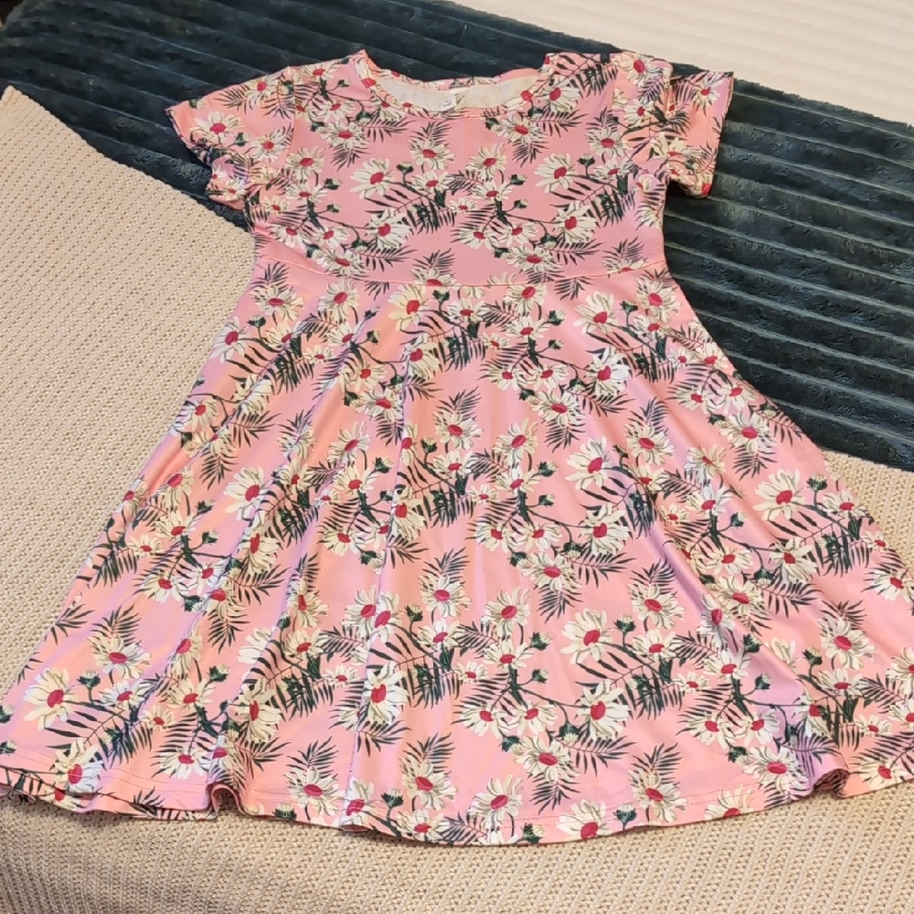 Floral Pink Kids Dress With Matching Leggings Size 140 Or 8/10